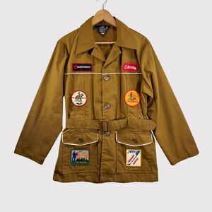 VTG Lord Cromwell Mens Hunting Shirt Brown Belted Utility Field Patch 60s Medium